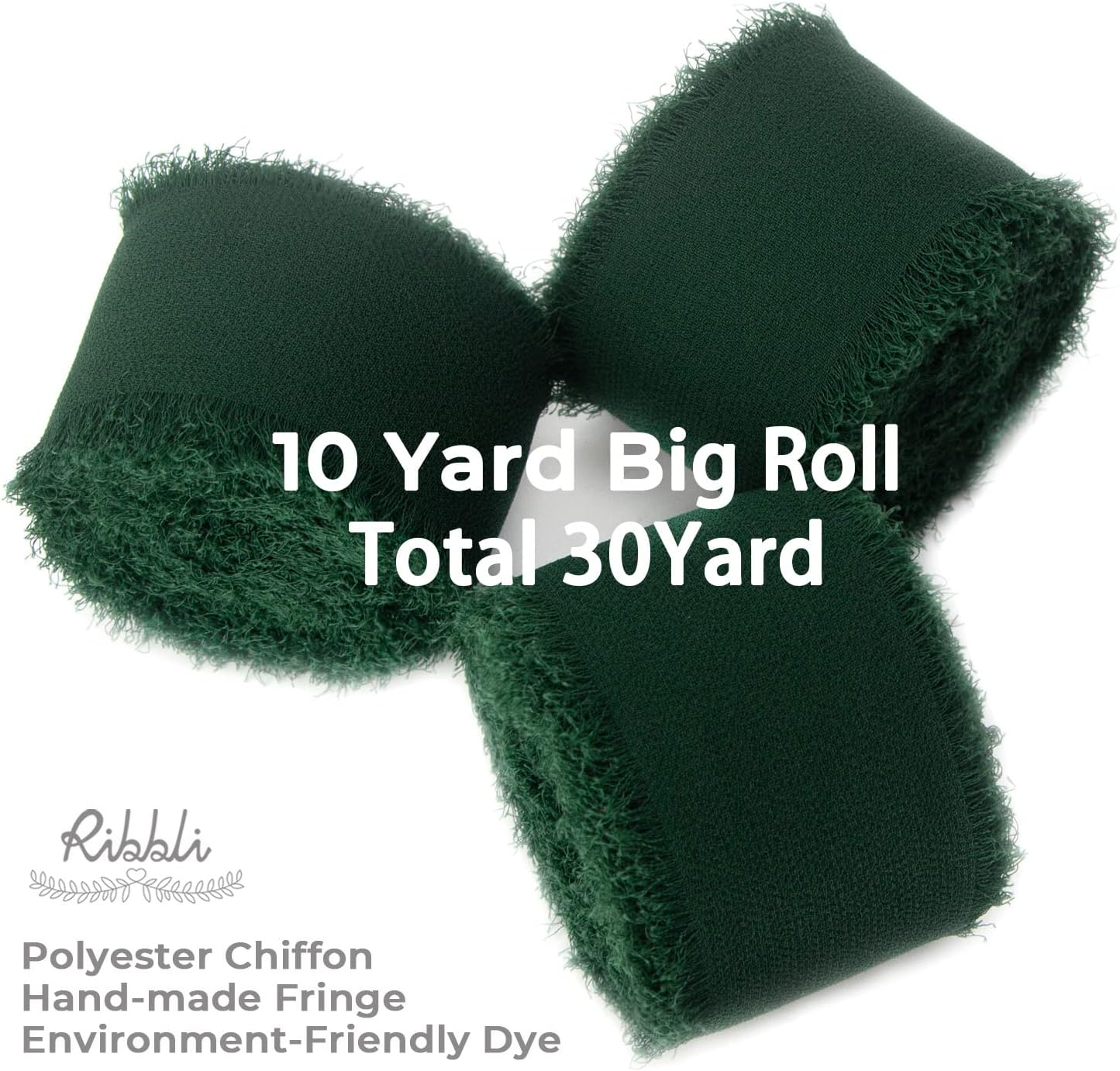 Ribbli Forest Green Chiffon Silk Ribbon, 1.5 Inch x 30 Yard - Handmade, Fringe, Wedding Invitations, Gift Wrapping, Bridal Bouquets, Flower Arrangement - Crafty Corner