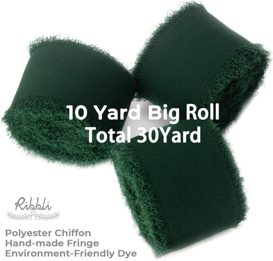 Ribbli Forest Green Chiffon Silk Ribbon, 1.5 Inch x 30 Yard - Handmade, Fringe, Wedding Invitations, Gift Wrapping, Bridal Bouquets, Flower Arrangement - Crafty Corner
