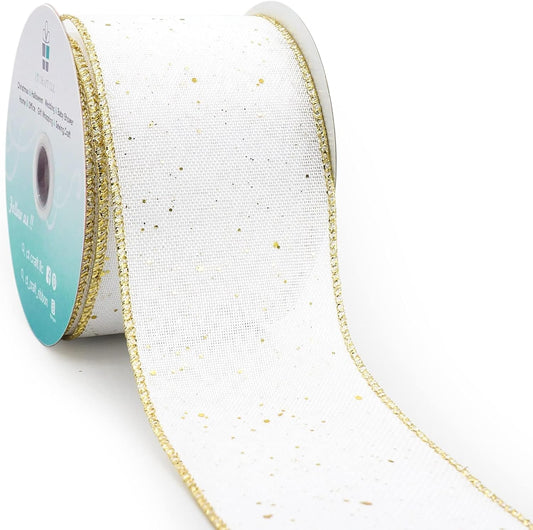 CT CRAFT LLC Whtie Burlap Fabric Confetti Glitter Wired Ribbon 2.5" x 10 Yards White Color for Christmas Home Wedding Decor Gift Wrapping Tree Topper Bow Wreath Bouquet DIY Crafts - Crafty Corner
