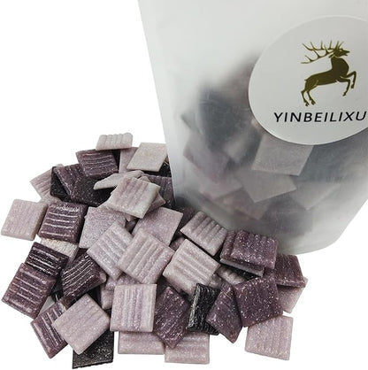 Mosaic Tiles, Bulk Glass Mosaic Pieces, 2x2cm Wavy Square Tiles, Mosaic Kits for Adults, Glass Mosaic Tiles for Crafts DIY Art, Frames, Vases Filler, Home Decor, 410g/14.5oz (Purple)