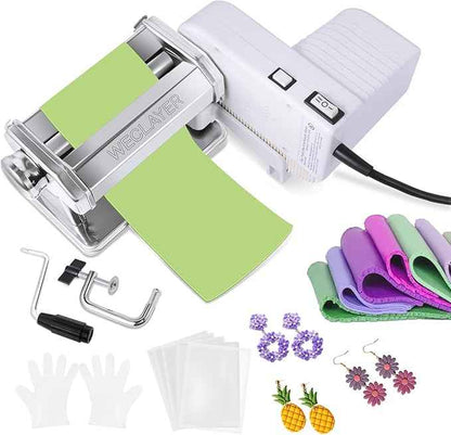 WECLAYER Electric Polymer Clay Press Machine Set,Dual Mode Clay Roller Machine,Clay Pasta Machine with 7 Thickness,Includes 100Pcs Non-Stick Sheets,Gloves,Polymer Clay Tools for Clay Earring Making