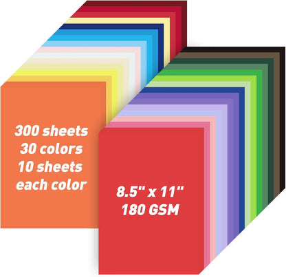 MAXECHO 8.5" X 11" Colored Cardstock Bulk 300 Sheets 30 Assorted Colors Construction Paper Card Stock Printer Paper for DIY Crafts, Kids School Supplies, Cricut, 180 GSM - Crafty Corner