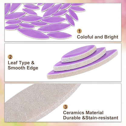 uxcell Ceramic Mosaic Tile, About 200g Teardrop Leaf Tile Mosaic Block for Handicrafts Artwork, Deep Purple