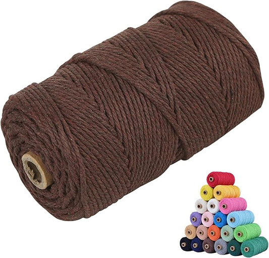 Natural Macrame Cord 3mm x 109yards Colored Macrame Cord 2mm/3mm/4mm/5mm/6mm Macrame Cotton Cord, Twisted Macrame Yarn, Soft Craft Cord Macrame Rope Macrame Supplies (Dark Coffee, 5mm*109Yards)