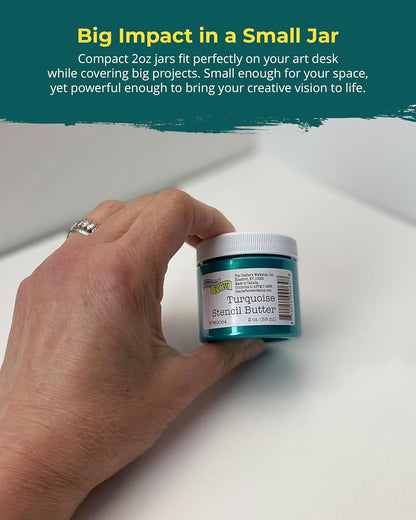 The Crafter's Workshop Stencil Butter - Caribbean Sea Acrylic Paint Set - Boutique Metallic Texture Paste for Art, Canvas, Journals, & Cards - 4 x 2oz Jars