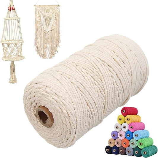 Natural Macrame Cord 4mm x 109yards Colored Macrame Cord 2mm/3mm/4mm/5mm/6mm Macrame Cotton Cord, Twisted Macrame Yarn, Soft Craft Cord Macrame Rope Macrame Supplies (Natural Color, 4mm*109Yards)