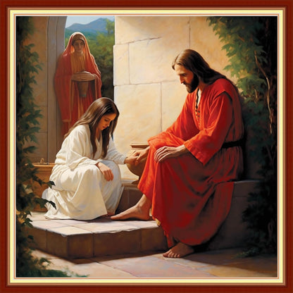 Disxvivy Cross Stitch Stamped Full Embroidery Kits DIY 11CT Cotton Thread Printed DIY Needlepoint Kits Craft Needlework Set Cross-Stitch Stamped Sets-Jesus Virgin Mary 18x18 inch