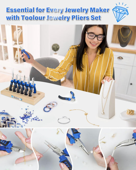 Toolour Jewelry Pliers Set Jeweler Making Tools Kit with Wood Holder,8Pcs Professional Wire Plier for Beading Jewelry Maker DIY Crafting Wrapping Crimping Cutting Repair,Essential Tools for Adults - Crafty Corner