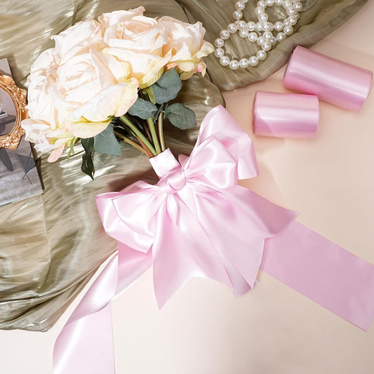 LaRibbons Light Pink Satin Ribbon 3 Inch 10 Yards Double Faced Luxury Light Pink Silk Ribbon for Gift Wrapping Flower Bouquets Bow Christmas Wedding Party Decoration - Crafty Corner