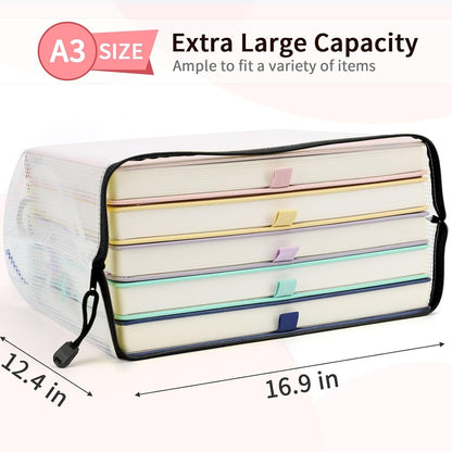 Umriox Zipper Pouch, 16.9x12.4 in (12 Colors, 12 Packs), Extra Large Mesh Bags, Waterproof Zipper Pouches for Office Supplies, Puzzles, Board Game Storage & Cross Stitch Projects