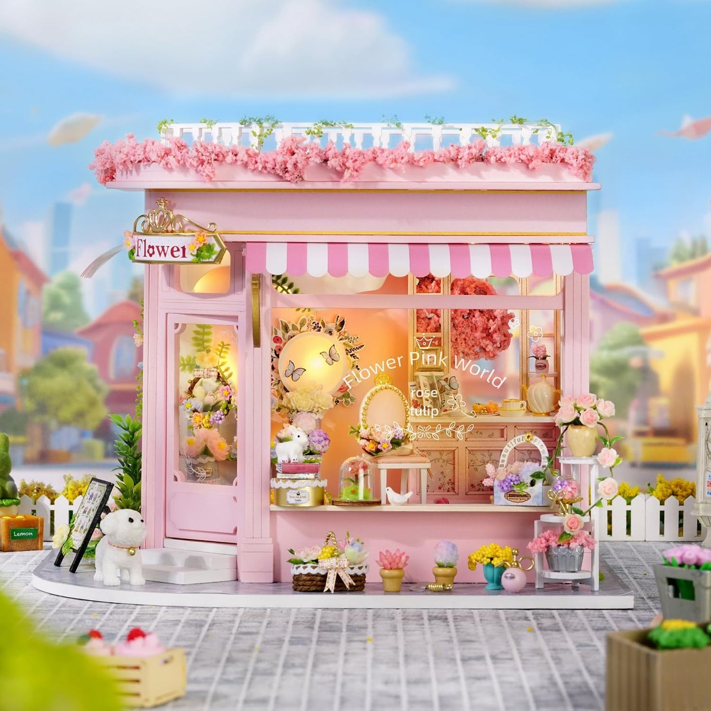 TuKIIE DIY Miniature House Kit with Furniture, 1:24 Scale Creative Room Mini Wooden Dollhouse Book Nook Plus Dust Proof & Music Movement for Kids Teens Adults(Flower Shop)