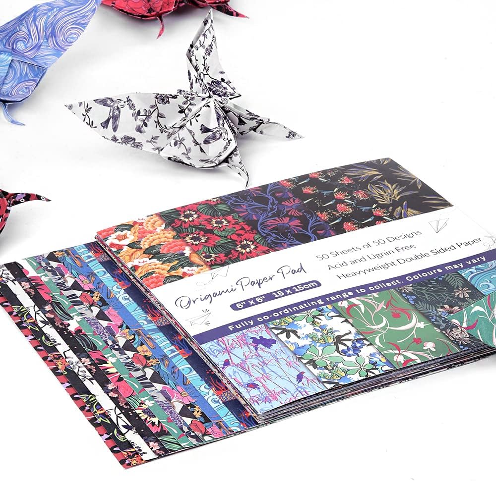 Origami Paper Kit 50 Sheets 6 Inch Square Double Sided Color 50 Vivid Japanese Washi Chiyo Colors for Hand Crafts Origami Paper Arts Creativity Flowers - Crafty Corner