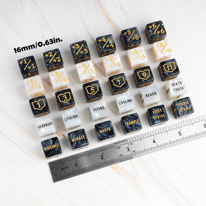 65 Pieces MTG Dice Counters Life Keyword Counter Dice Set Plus One/+1 Buff Abilities Shield Tokens for MTG, TCG, Cards Gaming Accessories