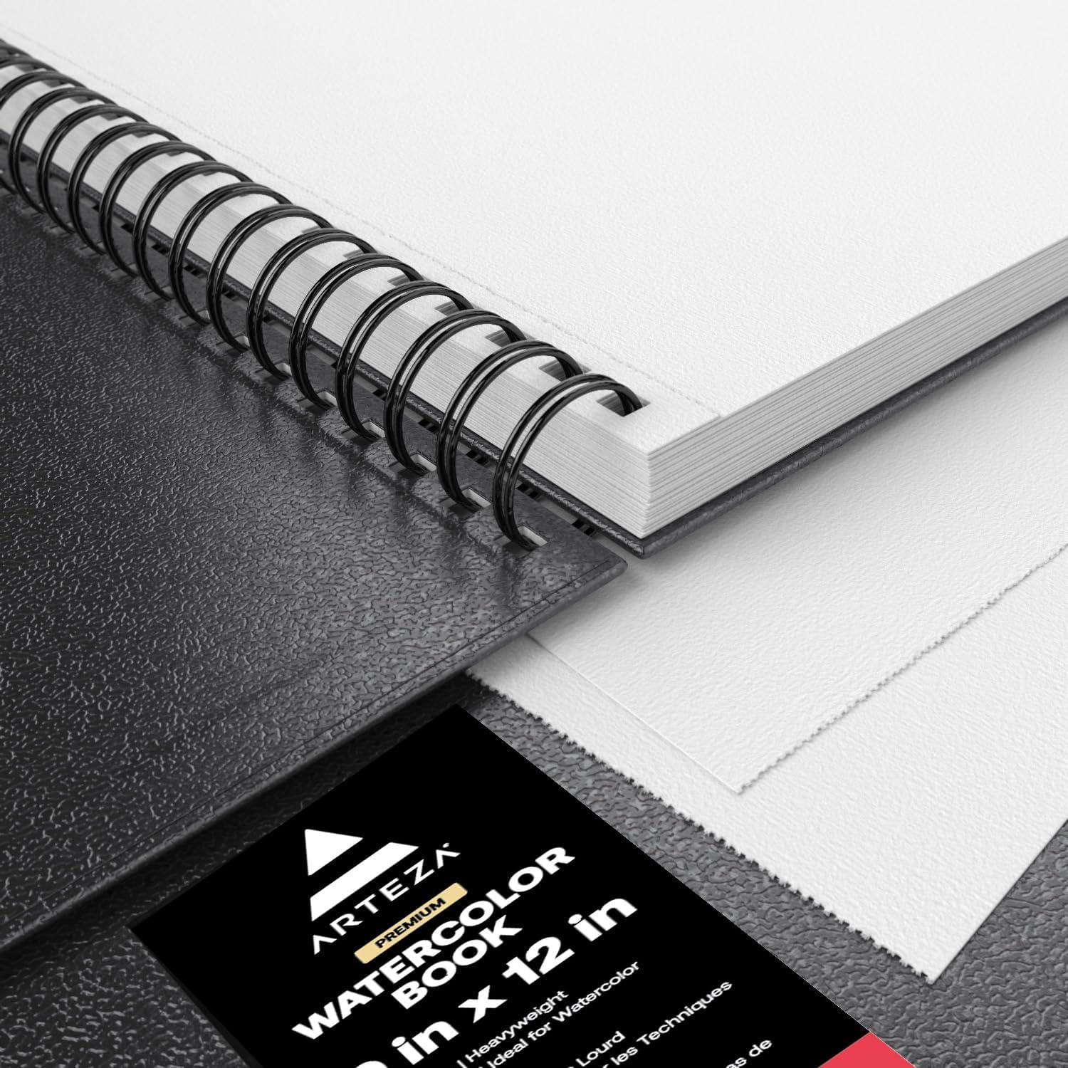 ARTEZA Watercolor Sketchbook 2-Pack, 64 Pages Each, 9x12 Inches – Spiral-Bound, 140 lb Cold Press Paper, Black Hardcover for Watercolor & Mixed Media - Crafty Corner