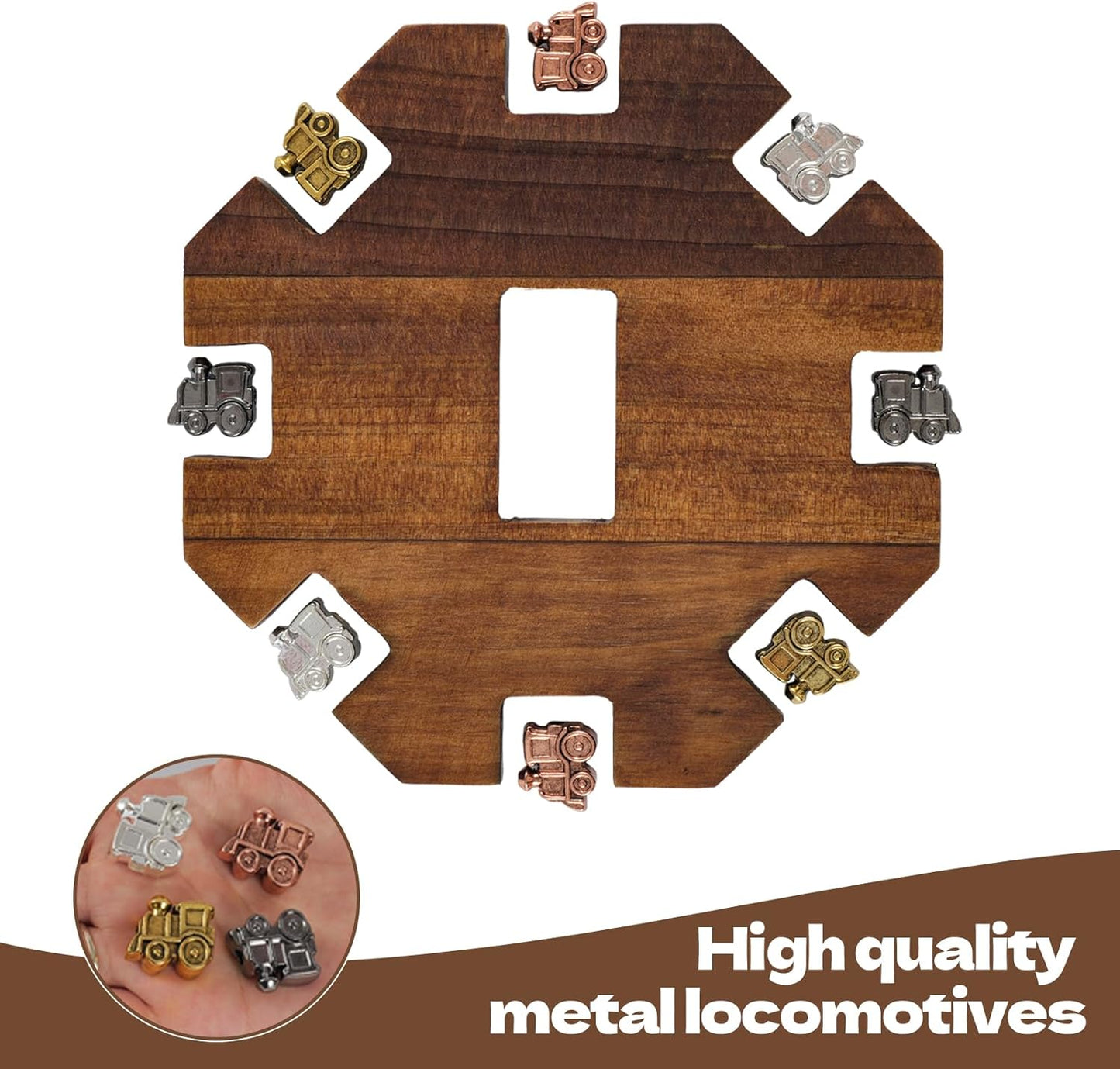Mexican Train Dominoes Set with Wooden Hub, 91 Domino Tile Board Games Includes Metal Train Markers Color Dot Double Twelve Set with 4 Woodentile Rack for Family Game Night(Burnt Color)