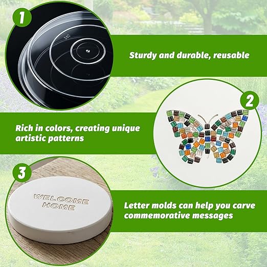 U0U 5PCS Stepping Stone Kit Includes Round Cement Molds, Mosaic Tiles and Carving Tools,DIY Garden Stepping Stone kit for Kids,Family,Outdoor Walkways Pavement Decoration (transparent/5pcs, 10inch)