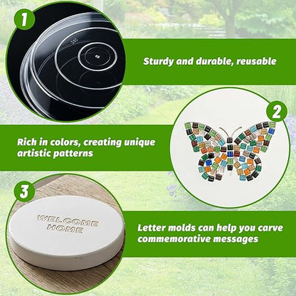 U0U 5PCS Stepping Stone Kit Includes Round Cement Molds, Mosaic Tiles and Carving Tools,DIY Garden Stepping Stone kit for Kids,Family,Outdoor Walkways Pavement Decoration (transparent/5pcs, 10inch)