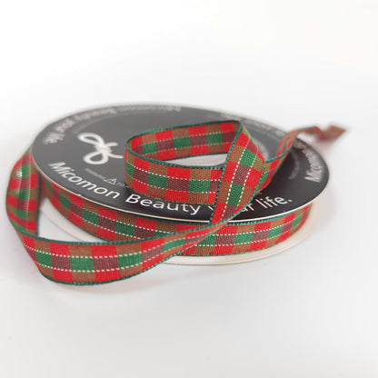 Micomon X'Mas Gingham Ribbon Green Red Metallic Gingham Ribbon 25 Yards Each Roll 100% Polyester (3/8",RedGreenGold) - Crafty Corner