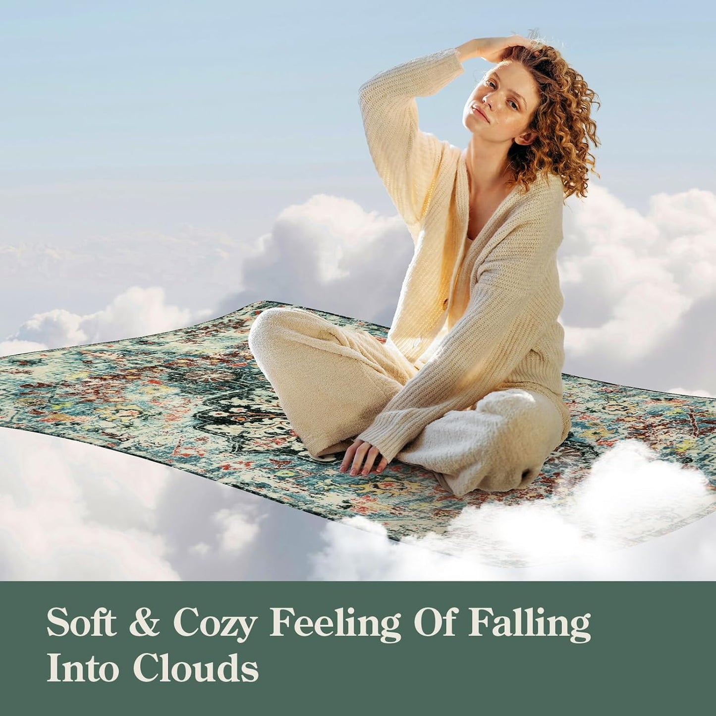 Lahome Bohemian Floral Medallion Area Rug - 4x6 Teal Soft Bedroom Rug Washable Entryway Mat, Non Slip Pet Friendly Indoor Floor Accent Carpet for Bathroom Mudroom Basement Studio