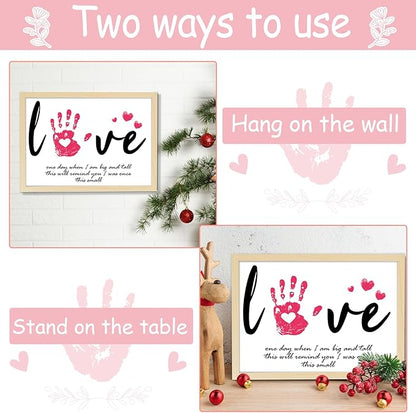 QOUBAI Mother's Day Handprint Art Gifts DIY Kit Mother's Day Craft from Daughter Son Kids Adults Love Handprint Keepsake with Wood Frame for Mom Grandma Lovers Birthday Holiday Activities 12x16 Inch