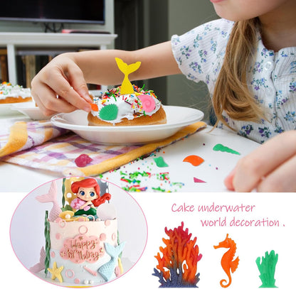Mermaid Theme Cake Mold, Mermaid, Shell, Seaweed, Coral Silicone Mold Cupcake Toppers Mold for Candy,Chocolate,Fondant,Polymer Clay,Crafting Projects & Cake Decoration