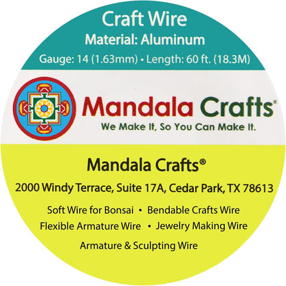 Mandala Crafts 14 Gauge Anodized Aluminum Craft Wire for Jewelry Making - 60 FT Colored Flexible Silver Tone Wire - Bendable for Bonsai Armature Crafting Sculpting - Crafty Corner