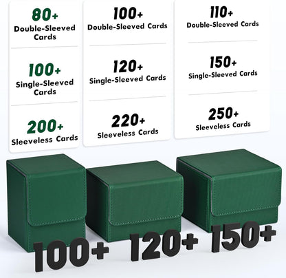 ZLCA Card Deck Box for Trading Cards, MTG YuGiOh Deck Case Holds 100+ Single Sleeved Cards, PU Leather Magnetic Card Storage Box Fits for TCG CCG Magic Game Cards (Green)