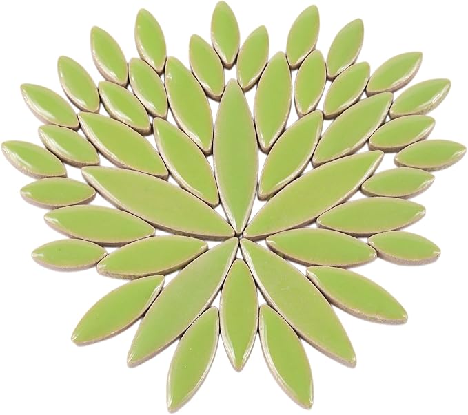 Artspac Green Petal Ceramic Mosaic Tiles for Crafts, 200g Flower Tiles Mosaic Pieces for Mosaic Craft Supplies,Garden Art Decor
