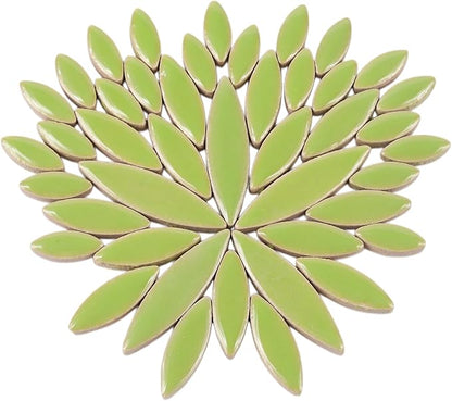 Artspac Green Petal Ceramic Mosaic Tiles for Crafts, 200g Flower Tiles Mosaic Pieces for Mosaic Craft Supplies,Garden Art Decor