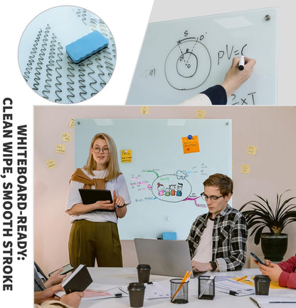 Magnetic Whiteboard Glass Writeboard 40"x60" Tempered Glass Dry Erase Board Wall Mounted Frameless Glass Whiteboard Writing GlassBoard for Office School Home (White)