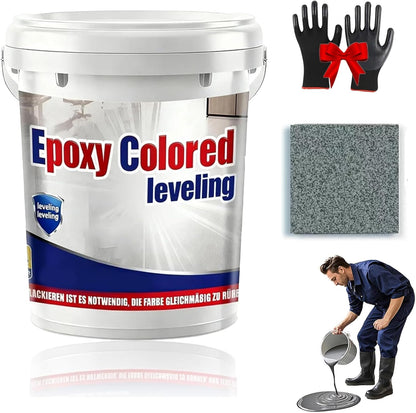 Epoxy Floor Paint, Epoxy Colored Sand Floor Paint, High-Gloss Marble Effect Self-Leveling Coating, Waterproof, Non-Slip, Ultra-Durable for Garage, Basement, Wood Floors (Sea Gray,22 lb)