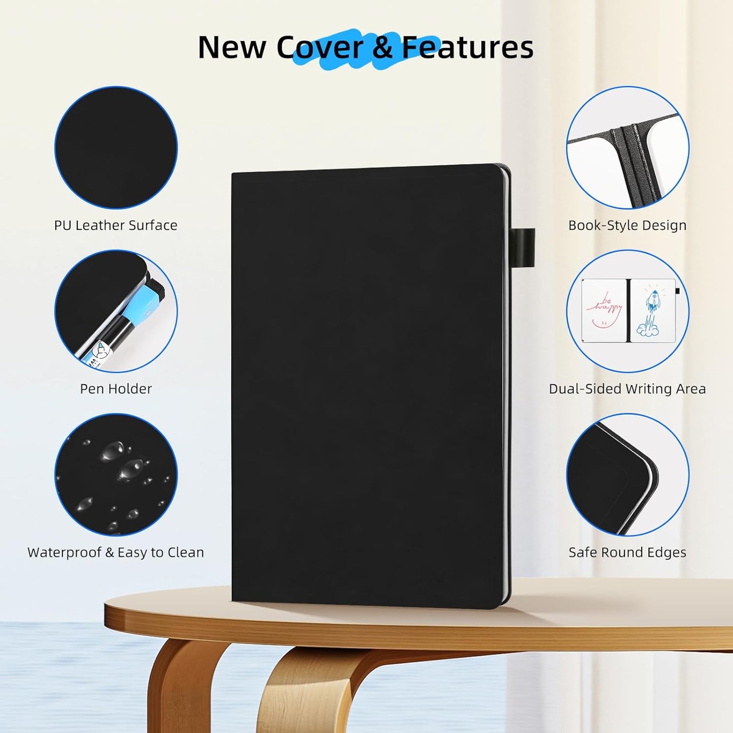 AGM Portable White Board Dry Erase Notebook, 8.4" x 6" Double Sided Folding Whiteboards with 3 Pens, Small Travel Dry Erase Board Skin-Friendly Material for Study, Meeting, Planning, Dark