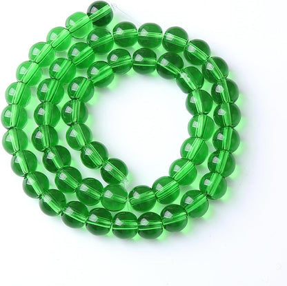60pcs 6mm Smooth Green Crystal Glass Quartz Beads Round Loose Beads for Jewelry Making DIY Bracelet Necklace 15" Energy Healing Power Stone Beads (6mm, Green Crystal Glass)