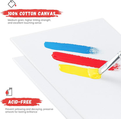 Simetufy 12 Pack 9 x 12 inch Canvas Boards for Painting Canvas Panels- Gesso Primed Acid-Free 100% Cotton for Acrylics Oil Watercolor Tempera Paints