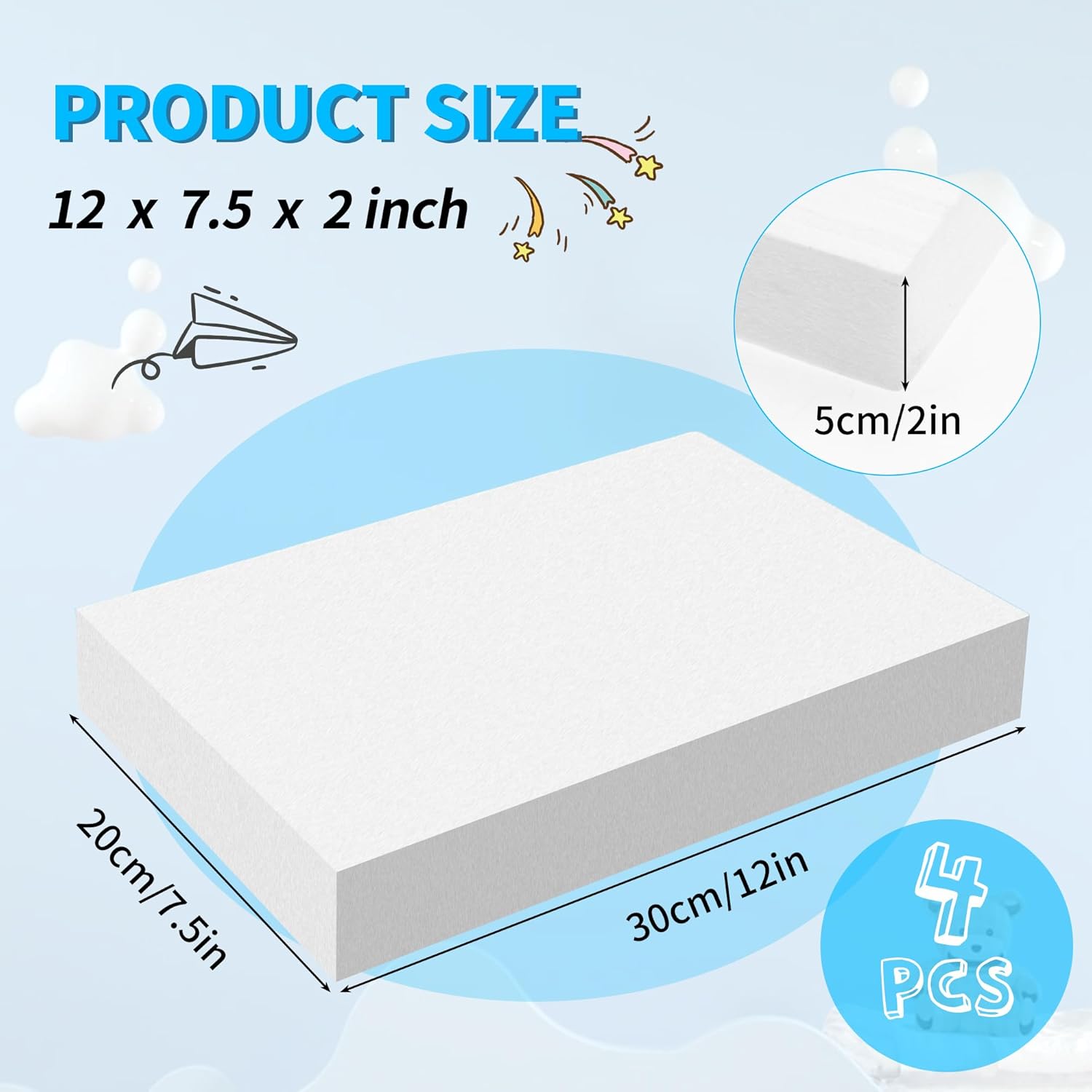 LuckyFoam White 4 Pack 12x7.5x2 inch Foam Sheets 2 Inch Thick Polystyrene Rectangles XPS Foam Board Craft for Insulating DIY Modeling Art Supplies - Crafty Corner