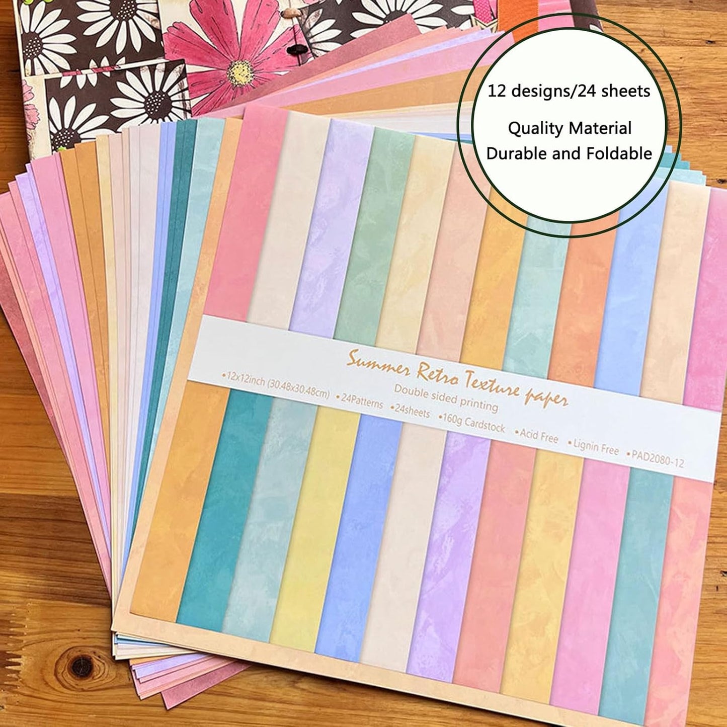 Scrapbook Paper 12x12 Solid Colors, 24 Sheets/24 Designs Double-Sided Colorful Summer Style Scrapbook Paper Pad, Decorative Paper for Junk Journals Greeting Cards Decoration (Summer, 12x12 in) - Crafty Corner
