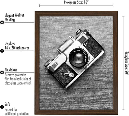 Americanflat 16x20 Picture Frame with Polished Plexiglass - Wide Picture Frames Made of Engineered Wood for Vertical or Horizontal Wall Display - Epic Collection - Walnut