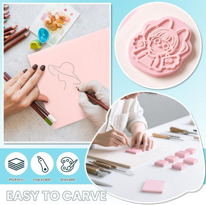 6 Pack 8''x10'' Pink Rubber Stamp Carving Blocks Soft Carving Blocks for DIY Stamp Making, Printmaking, Art Projects Craft Supplies for Beginners & Professionals