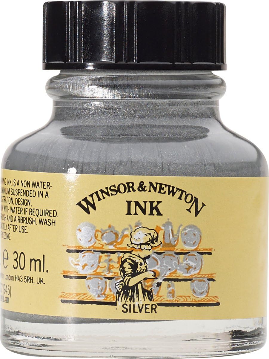 Winsor & Newton Drawing Ink, 30ml Bottle, Silver - Crafty Corner
