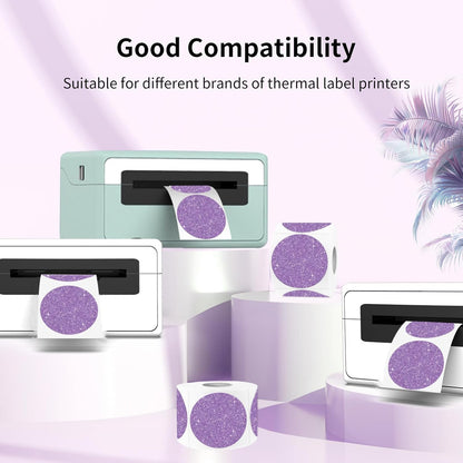 1.5" Holographic Direct Thermal Label Stickers, Round Printable Thermal Printer Sticker Labels for Gift Wrapping, Self-Adhesive- Glitter Purple