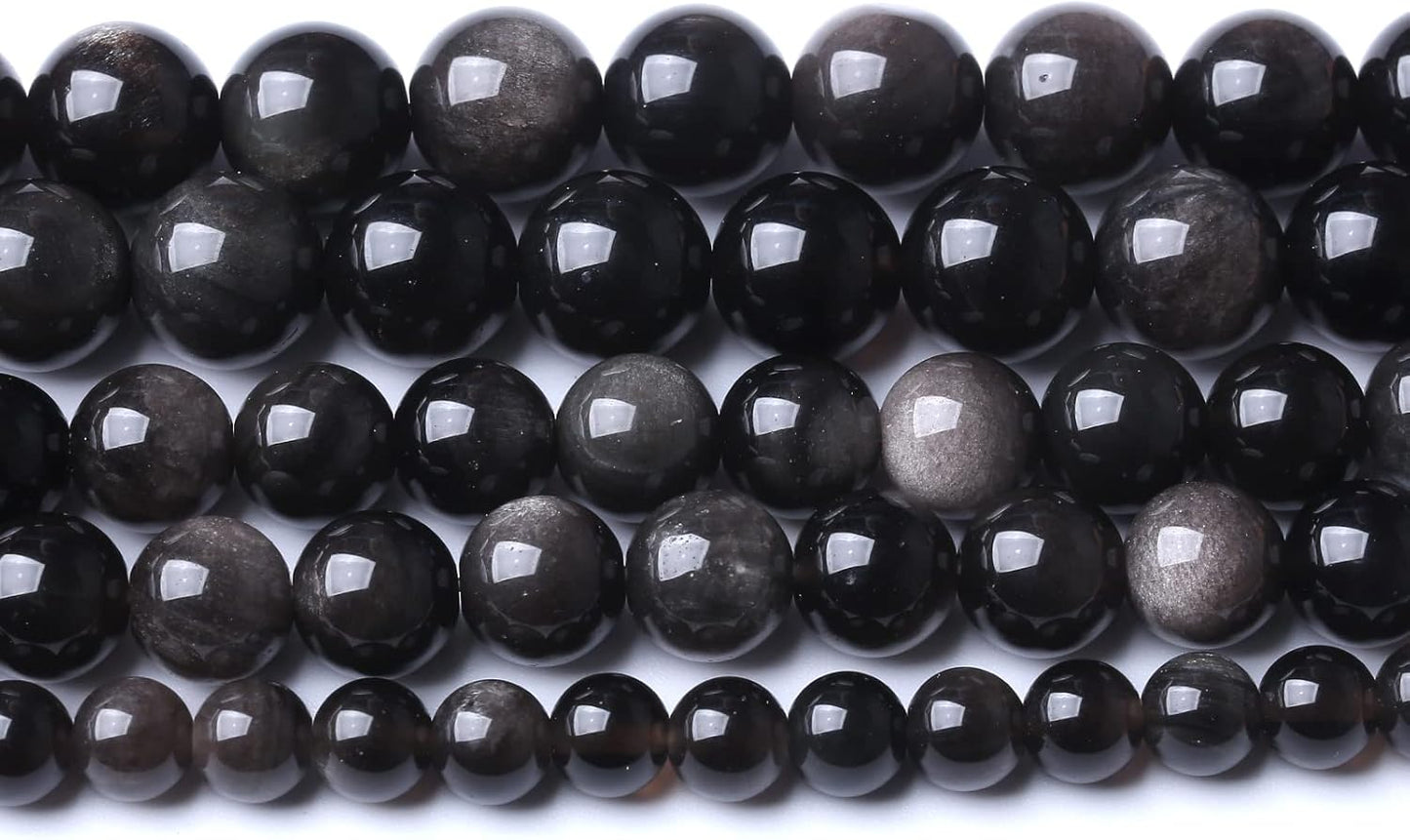45pcs 8mm AAA Natural Obsidian Stone Beads Gemstone Round Loose Beads for Jewelry Making DIY Bracelet (Sliver Color Obsidian Stone, 8mm)