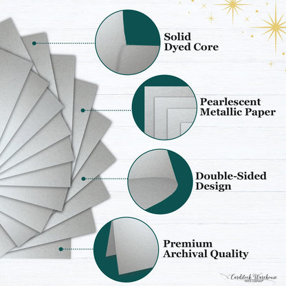 Cardstock Warehouse Stardream Silver Cardstock Paper - 25 Sheets, 8.5 x 11" – 105 lb / 284 GSM Premium Metallic Silver Card Stock for High-end Printing, Card Making, Die-cutting & DIY Projects