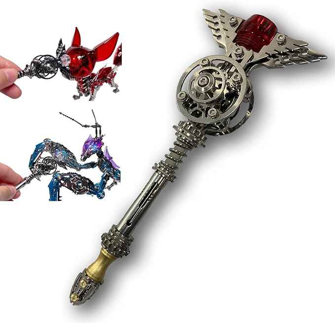 Metalkitor 3D Metal Puzzles for Adults, Magic Wand for Metalkitor Giant Mantis and Fox Model- Steampunk DIY Ornament - Assembly Jigsaw Crafts Brain Teaser - Perfect Desk Decor and Gift Choice(100+PCS)