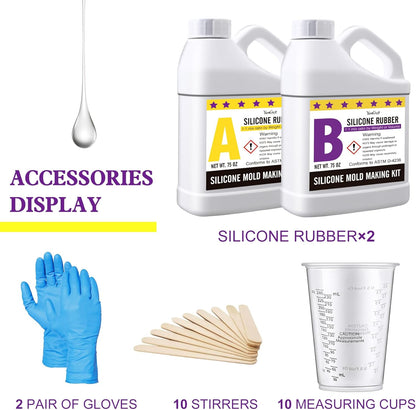 Silicone Mold Making Kit - 150oz Elastic Liquid Silicone Rubber for Making Silicone Mold, Casting - Fast Cured Translucent 18A Molding Silicone for DIY Resin Molds, Candle Molds, Soap Mold, Crafts