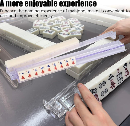 Set of 4 Mahjong Tile Holder, Acrylic Mahjong Racks with Pushers 18" Comes with Storage Bag, Enhanced wear Resistance, Suitable for Parties, Birthdays, Thanksgiving, Christmas