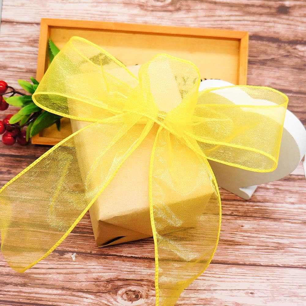 CT CRAFT LLC Sheer Organza Wired Ribbon 2.5" x 50Yards Yellow for Wedding Chair Bow Flora Bouquet Gift Wrapping Christmas Tree Home Decor Wreath - Crafty Corner