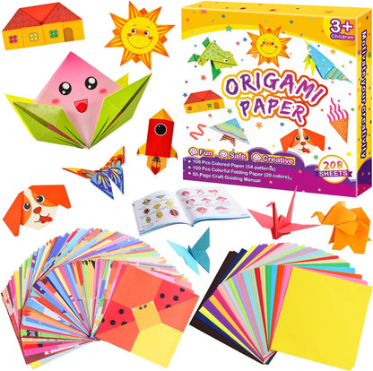 Pigipigi Kids Craft Origami Paper Kit for Kids Ages 5-8 8-12, with Guiding Book, 208 Sheets DIY Art and Crafts Supplies, Colorful Folding Papers Set Projects Gifts Activity for Boy Girl Toys(Cartoon) - Crafty Corner