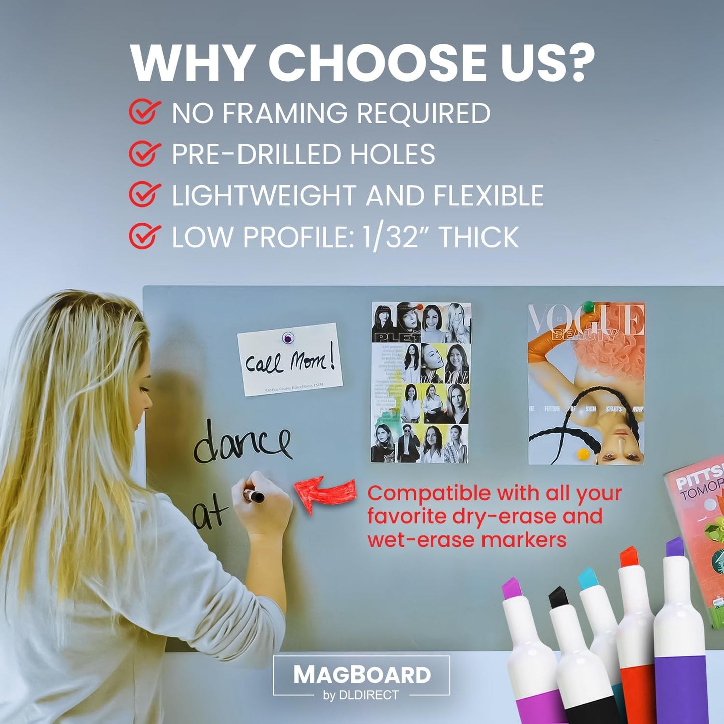Diamond Life Magnetic Board - Memo & Vision Board for Home, School & Office - Magnet Board for Kids - Pre-drilled Mounting Screws Included (Stainless Steel 24"x72")