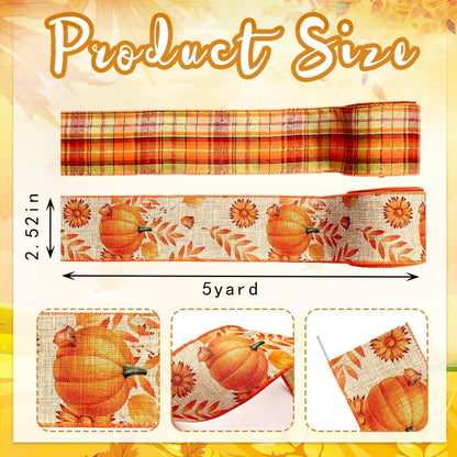 Threetols 2 Rolls 10 Yards Fall Wired Edge Ribbons, 2.5inch Orange Plaid Burlap Ribbons, Autumn Leaves Pumpkin Ribbon for Thanksgiving Party DIY Craft Fall Wreath Bow Decor - Crafty Corner