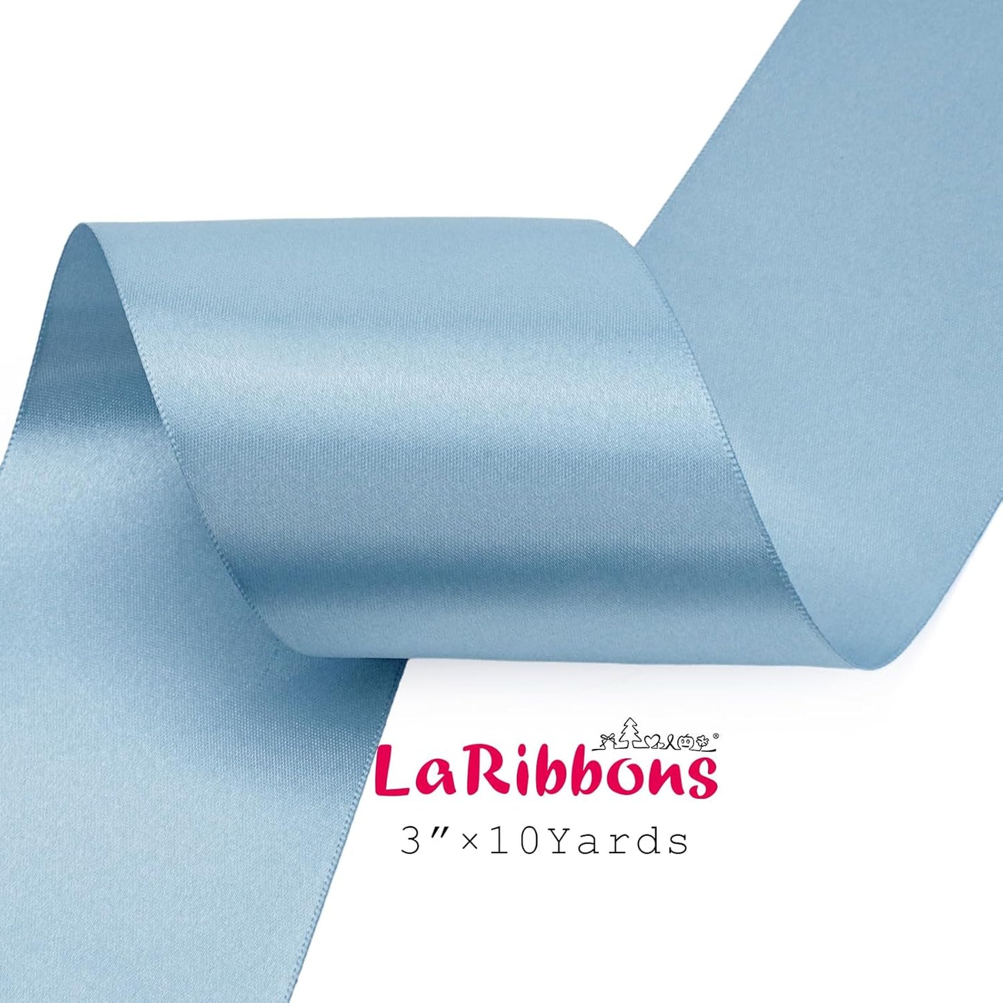 LaRibbons Light Blue Satin Ribbon 3 Inch 10 Yards Double Faced Luxury Baby Blue Silk Ribbon for Gift Wrapping Flower Bouquets Bow Christmas Wedding Party Decoration - Crafty Corner